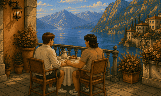 A terrace table overlooking Lake Como